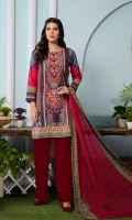 Digital and Embroidered Lawn Front  Digital Printed Lawn Back   Digital Printed Chiffon Dupatta  Dyed Cotton Trouser 