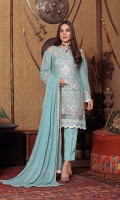 Embroidered Chiffon Front Embroidered Chiffon Back Embroidered Chiffon Sleeve Embroidered Chiffon Dupatta Raw Silk Dyed Trouser