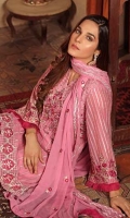 Embroidered Chiffon Front Embroidered Chiffon Back Embroidered Chiffon Sleeve Embroidered Chiffon Dupatta Raw Silk Dyed Trouser