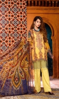 Digital Printed & Embroidered Lawn Front  Digital Printed Lawn Back  Digital Printed Lawn Sleeves  Digital Printed Chiffon Dupatta  Dyed Cotton Trouser