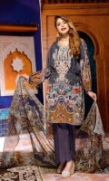 Digital Printed & Embroidered Lawn Front  Digital Printed Lawn Back  Digital Printed Lawn Sleeves  Digital Printed Chiffon Dupatta  Dyed Cotton Trouser