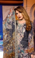 Digital Printed & Embroidered Lawn Front  Digital Printed Lawn Back  Digital Printed Lawn Sleeves  Digital Printed Chiffon Dupatta  Dyed Cotton Trouser