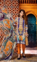 Digital Printed & Embroidered Lawn Front  Digital Printed Lawn Back  Digital Printed Lawn Sleeves  Digital Printed Chiffon Dupatta  Dyed Cotton Trouser