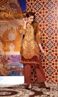 Digital Printed & Embroidered Lawn Front  Digital Printed Lawn Back  Digital Printed Lawn Sleeves  Digital Printed Chiffon Dupatta  Dyed Cotton Trouser