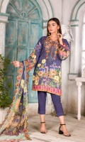 Front Digital embroidered Karandi Back and sleeves digital printed Digital Embroidered Side Scalloped Dupatta chiffon Dyed Karandi Trouser