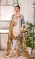 Front Digital embroidered Karandi Back and sleeves digital printed Digital Embroidered Side Scalloped Dupatta chiffon Dyed Karandi Trouser