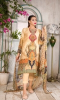 Front Digital embroidered Karandi Back and sleeves digital printed Digital Embroidered Side Scalloped Dupatta chiffon Dyed Karandi Trouser