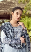 Embroidered Lawn Un-Stitched 3 PieceFront Embroidered with digital Printed Back And sleeves Digital printed Digital Printed With side scalloped Embroidery Chiffon Dupatta Dyed Cotton Trouser