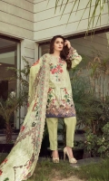 Front Embroidered with digital Printed Back And sleeves Digital printed Digital Printed With side scalloped Embroidery Chiffon Dupatta Dyed Cotton Trouser