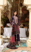 Digital printed and Embroidered Lawn Front Digital Printed Lawn Back Digital Printed Lawn Sleeves Digital Printed Chiffon Dupatta Dyed Cotton Trouser With Embroidered Patch