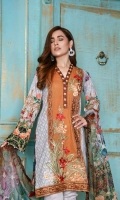 Front Embroidered & Printed Back Printed Sleeves Printed Embroidered Scalloped Digital Printed Crinkle Dupatta Cotton Trouser