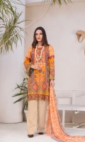 Digital and Embroidered Lawn Front  Digital Printed Lawn Back   Digital Printed Chiffon Dupatta  Dyed Cotton Trouser 