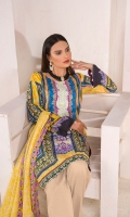 Digital and Embroidered Lawn Front  Digital Printed Lawn Back   Digital Printed Chiffon Dupatta  Dyed Cotton Trouser 