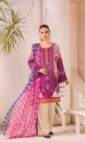 Digital and Embroidered Lawn Front  Digital Printed Lawn Back   Digital Printed Chiffon Dupatta  Dyed Cotton Trouser 