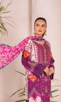 Digital and Embroidered Lawn Front  Digital Printed Lawn Back   Digital Printed Chiffon Dupatta  Dyed Cotton Trouser 