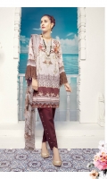 Digital Printed Embroidered Front – 1.25 M Digital Printed Back – 1.25 M Digital Printed Sleeves – 0.66 M Digital Printed Chiffon Dupatta – 2.5 M Dyed Cambric Trouser – 2.5 M Sleeves Border – 1.11 M Duapatta Lace – 7.9 M