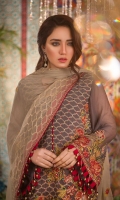 Hand Embellished Embroidered Chiffon Front Embroidered Chiffon Back Embroidered Chiffon Sleeves Embroidered Chiffon Dupatta Dyed Raw silk Trouser