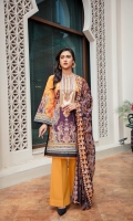 Digital Printed & Embroidered Lawn Front  Digital Printed Lawn Back  Digital Printed Lawn Sleeves  Schiffli Embroidered Chiffon Dupatta  Dyed Plan Cotton trouser