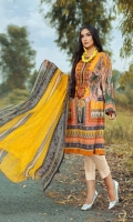 Digital and Embroidered Lawn Front  Digital Printed  Lawn Back   Digital Printed Chiffon Dupatta  Dyed Cotton Trouser