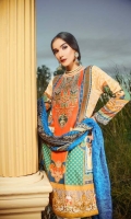 Digital and Embroidered Lawn Front  Digital Printed  Lawn Back   Digital Printed Chiffon Dupatta  Dyed Cotton Trouser