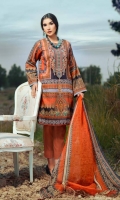 Digital and Embroidered Lawn Front  Digital Printed  Lawn Back   Digital Printed Chiffon Dupatta  Dyed Cotton Trouser