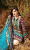 Digital and Embroidered Lawn Front  Digital Printed  Lawn Back   Digital Printed Chiffon Dupatta  Dyed Cotton Trouser