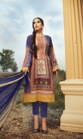 Digital and Embroidered Lawn Front  Digital Printed  Lawn Back   Digital Printed Chiffon Dupatta  Dyed Cotton Trouser