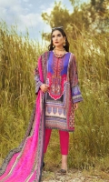 Digital and Embroidered Lawn Front  Digital Printed  Lawn Back   Digital Printed Chiffon Dupatta  Dyed Cotton Trouser