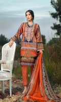 Digital and Embroidered Lawn Front  Digital Printed  Lawn Back   Digital Printed Chiffon Dupatta  Dyed Cotton Trouser
