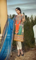 Digital and Embroidered Lawn Front  Digital Printed  Lawn Back   Digital Printed Chiffon Dupatta  Dyed Cotton Trouser