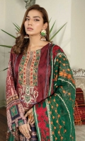 Digital printed & embroidered Lawn Front Digital Printed Lawn Sleeves Digital printed Lawn Back Ari work Embroidered Chiffon Dupatta Dyed Cotton Trouser