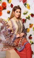 Digital Printed & Embroidered Lawn Front  Digital Printed Lawn Back  Digital Printed Lawn Sleeves  Digital Printed Chiffon Dupatta  Dyed Cotton Trouser