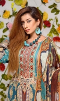 Digital Printed & Embroidered Lawn Front  Digital Printed Lawn Back  Digital Printed Lawn Sleeves  Digital Printed Chiffon Dupatta  Dyed Cotton Trouser