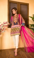 Digital and Embroidered Lawn Front  Digital Printed  Lawn Back   Digital Printed Chiffon Dupatta  Dyed Cotton Trouser 