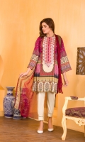 Digital and Embroidered Lawn Front  Digital Printed  Lawn Back   Digital Printed Chiffon Dupatta  Dyed Cotton Trouser 