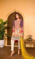 Digital and Embroidered Lawn Front  Digital Printed  Lawn Back   Digital Printed Chiffon Dupatta  Dyed Cotton Trouser 