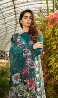 Unstitched Three Piece, Shirt Fabric:Embroidered Lawn  Includes:  Full Embroidered Lawn Front Embroidered Lawn Back Embroidered Lawn Sleeves Digital Printed Chiffon Dupatta Dyed Cotton Trouser