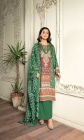 Digital printed  & Embroidered Lawn Front Digital Printed Lawn Sleeves Digital printed Lawn Back Schiffli Embroidered Chiffon Dupatta Dyed Cotton Trouser