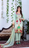 Digital Embroidered Karandi Front Digital Printed Karandi Back Digital Printed Karandi Sleeves Digital Printed Chiffon Dupatta Karandi Trouser