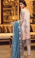 EMBROIDERED CHIFFON FRONT WITH HANDMADE WORK  EMBROIDERED GALA WITH HANDMADE WORK  EMBROIDERED CHIFFON BACK WITH HANDMADE WORK  EMBROIDERED CHIFFON SLEEVES WITH HANDMADE WORK  EMBROIDERED SLEEVES LACE  EMBROIDERED CHIFFON DUPATTA  EMBROIDERED GRIP SILK TROUSER