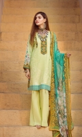 Lawn embroidered front Lawn printed back Lawn printed sleeves Chiffon Printed emboridered Duppata Plain trouser