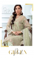 EMBROIDERED CHIFFON FRONT WITH H.M WORK 1 YDS  EMBROIDERED CHIFFON BACK 1 YDS EMBROIDERED CHIFFON SLEEVES 0.67 YDS  EMBROIDERED GHERA LACE 2 YDS  EMBROIDERED SLEEVE LACE 1 YDS  EMBROIDERED CHIFFON DUPATTA 2.5 YDS  GRIP SILK TROUSER 2.5 YDS