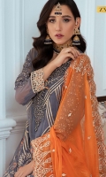 EMBROIDERED CHIFFON FRONT WITH H.M WORK 1 YDS  EMBROIDERED CHIFFON BACK 1 YDS EMBROIDERED CHIFFON SLEEVES 0.67 YDS  EMBROIDERED SLEEVE LACE 1 YDS  EMBROIDERED CHIFFON DUPATTA 2.5 YDS  GRIP SILK TROUSER 2.5 YDS