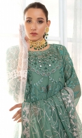 EMBROIDERED CHIFFON FRONT WITH H.M WORK 1YDS  EMBROIDERED CHIFFON BACK 1YDS EMBROIDERED CHIFFON SLEEVES 0.67 YDS  EMBROIDERED GHERA LACE 2 YDS  EMBROIDERED CHIFFON DUPATTA 2.5 YDS  EMBROIDERED TROUSER LACE 2 YDS  GRIP SILK TROUSER 2.5 YDS
