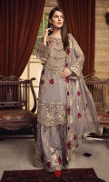 EMBROIDERED CHIFFON FRONT WITH HANDMADE WORK EMBROIDERED CHIFFON BACK EMBROIDERED CHIFFON SLEEVES EMBROIDERED GHERA LACE EMBROIDERED SLEEVES LACE EMBROIDERED CHIFFON DUPATTA EMBROIDERED GRIP SILK TROUSER