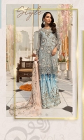 Embroidered Chiffon Front With Handmade Work  Embroidered Gala With Handmade Work  Embroidered Chiffon Back  Embroidered Chiffon Sleeves With Handmade Work  Embroidered Ghera Lace  Embroidered Sleeve Lace  Embroidered Chiffon Dupatta  Embroidered Grip Silk Trousert