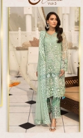 Embroidered Chiffon Front With Handmade Work  Embroidered Chiffon Back  Embroidered Chiffon Sleeves With Stone Work  Embroidered Ghera Lace  Embroidered Sleeve Lace  Embroidered Chiffon Dupatta  Embroidered Trouser Lace Grip Silk Trouser