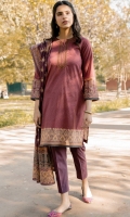 Printed Doria Lawn Shirt with Embroidered Neckline, Dyed Cambric Bottom, Printed Voile Slub Dupatta