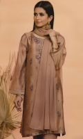 Khaddi Net Embroidered Shirt, Raw Silk Bottom, Dyed Net Dupatta, Front Embroidered