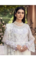 EMBROIDERED CHIFFON FRONT WITH H.M WORK                                                  1 YDS  EMBROIDERED CHIFFON BACK                                                                                    1 YDS  EMBROIDERED CHIFFON SLEEVES WITH CRYSTAL STONE WORK                         0.67 YDS  EMBROIDERED GHERA LACE                                                                                      2 YDS  EMBROIDERED SLEEVE LACE                                                                                      1 YDS  EMBROIDERED CHIFFON DUPATTA                                                                           2.5 YDS  GRIP SILK TROUSER                                                                                                      2.5 YDS